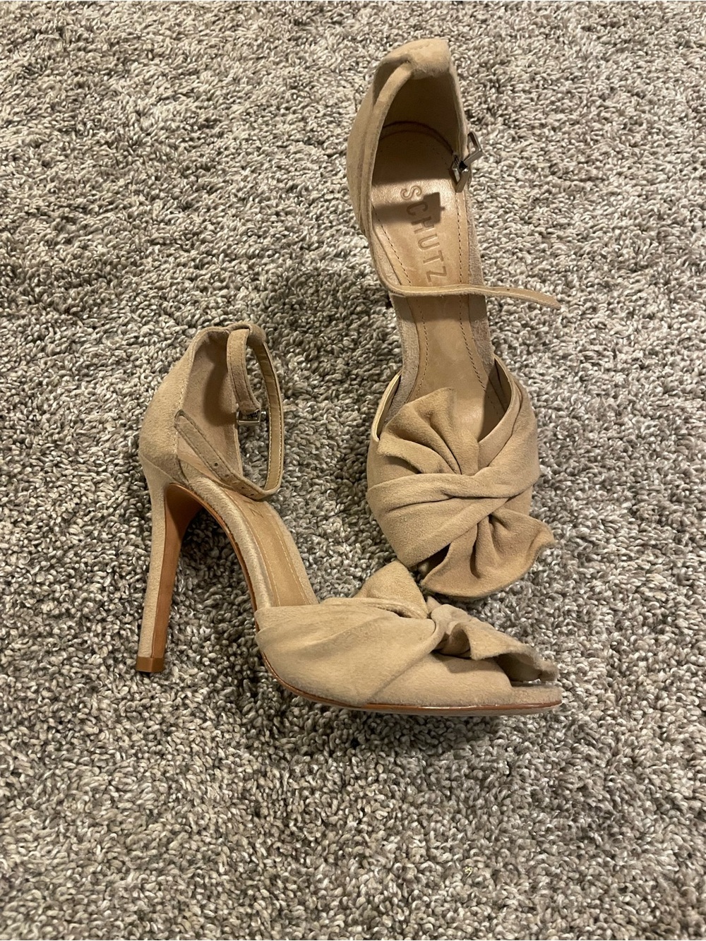 Schutz Natally Beige Knotted Suede High Heel Sandals